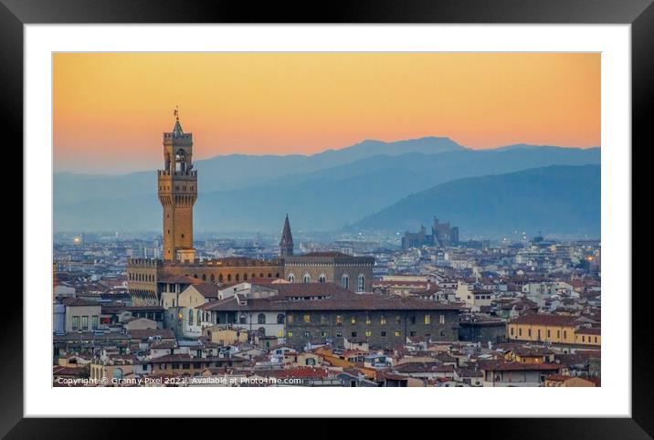 Palazzo Vecchio at sunset Framed Mounted Print by Margaret Ryan