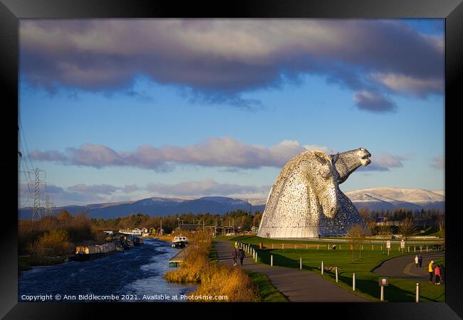View of the hills behind the Kelpies in Falkirk Framed Print by Ann Biddlecombe