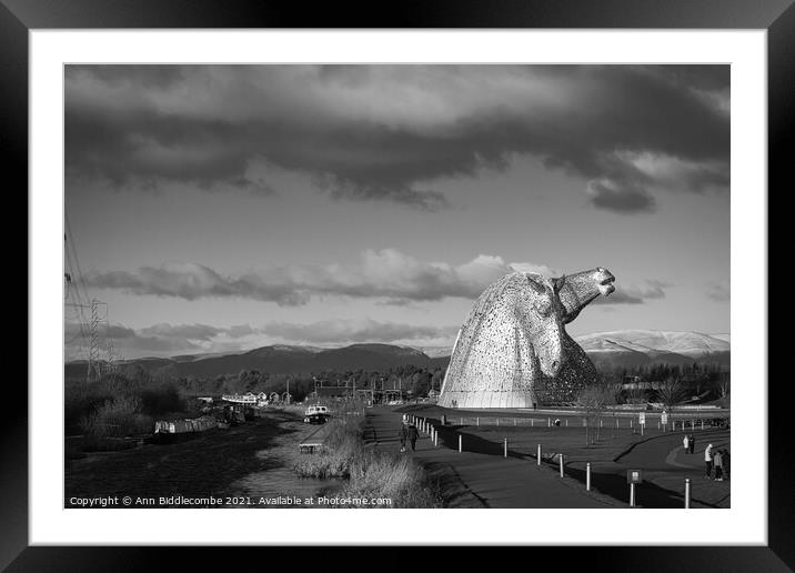 Monochrome view of the hills behind the Kelpies in Framed Mounted Print by Ann Biddlecombe