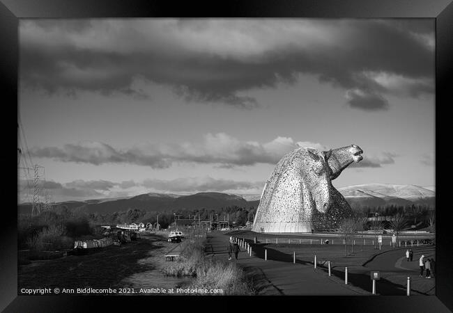 Monochrome view of the hills behind the Kelpies in Framed Print by Ann Biddlecombe