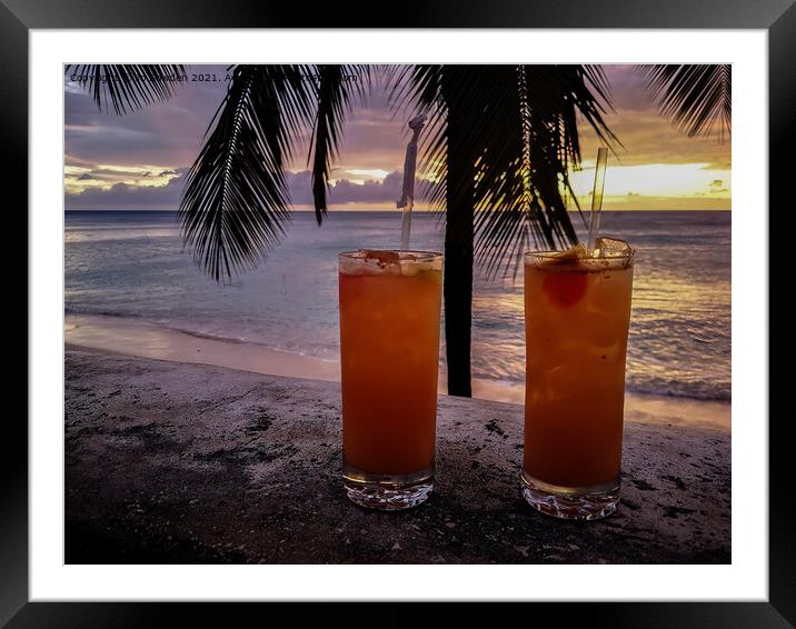 Caribbean Cocktail at Sunset Framed Mounted Print by Jo Sowden