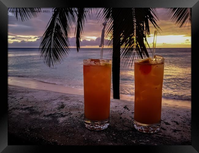 Caribbean Cocktail at Sunset Framed Print by Jo Sowden