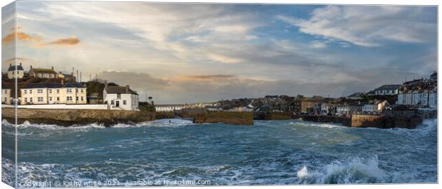 Porthleven Stormy day Canvas Print by kathy white