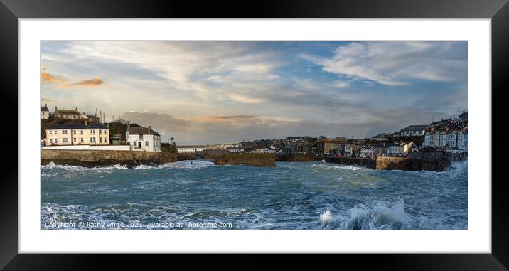 Porthleven Stormy day Framed Mounted Print by kathy white