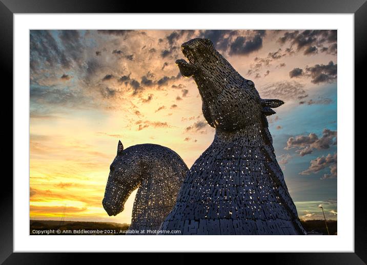 The Kelpies in Helix Park at Falkirk Framed Mounted Print by Ann Biddlecombe