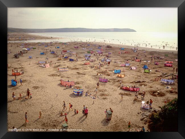 Woolacombe, crowded beach Framed Print by Chris Rose