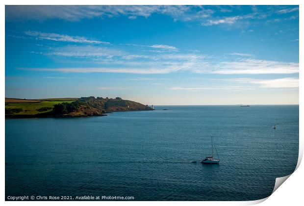 A sailing boat passes St Anthony Head Print by Chris Rose