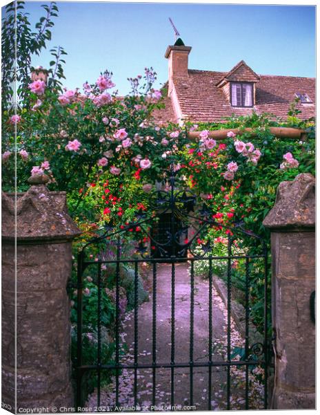 UK, Cotswolds, Bisley, pretty cottage and garden gate Canvas Print by Chris Rose