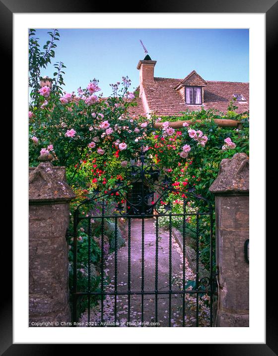 UK, Cotswolds, Bisley, pretty cottage and garden gate Framed Mounted Print by Chris Rose