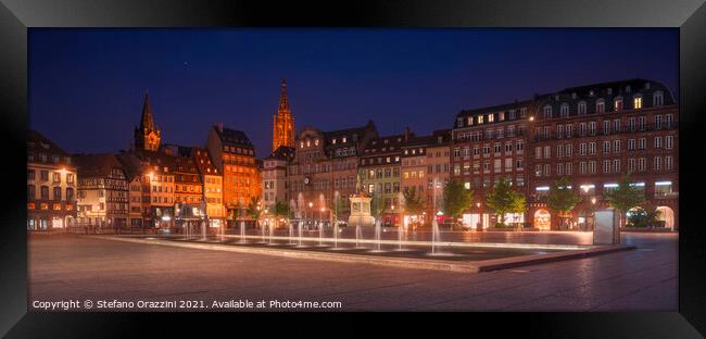 Strasbourg, evening in Kleber square. Cathedral on background Framed Print by Stefano Orazzini