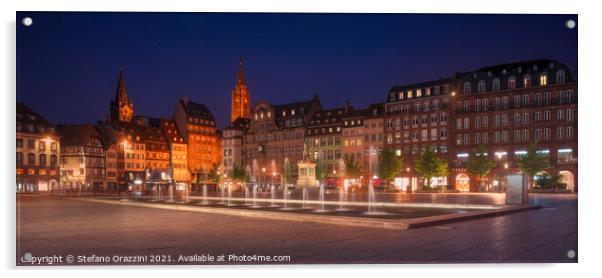 Strasbourg, evening in Kleber square. Cathedral on background Acrylic by Stefano Orazzini