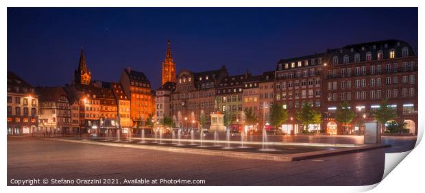 Strasbourg, evening in Kleber square. Cathedral on background Print by Stefano Orazzini