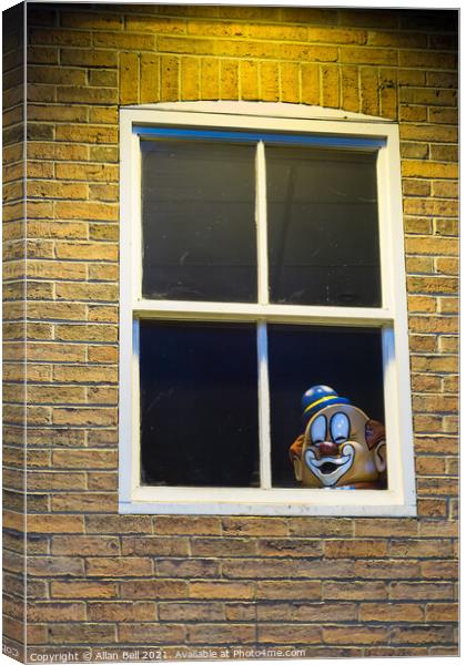 Clowns head at window Canvas Print by Allan Bell