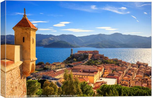 Elba island, Portoferraio view. Lighthouse and medieval fort. Italy Canvas Print by Stefano Orazzini