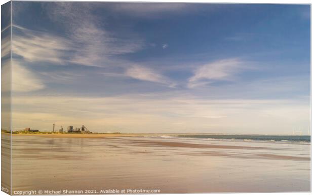 Redcar beach and the old steel works at low tide Canvas Print by Michael Shannon