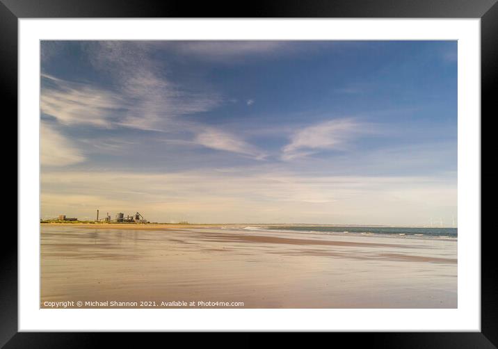 Redcar beach and the old steel works at low tide Framed Mounted Print by Michael Shannon