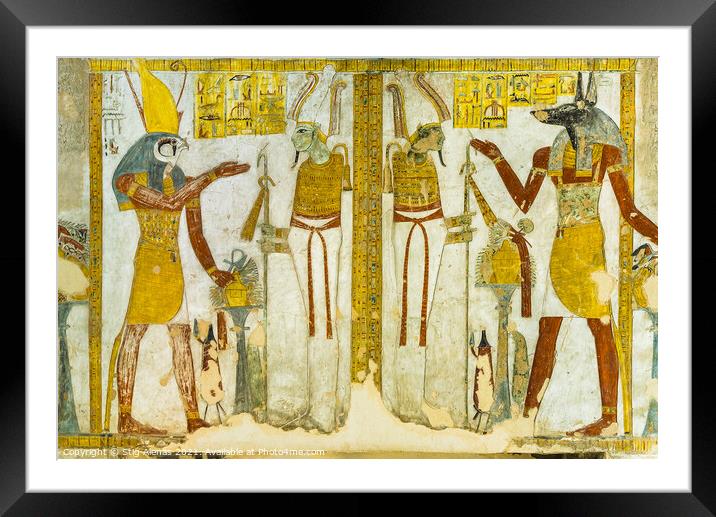 Ancient mural of  god Horus and Anubis Framed Mounted Print by Stig Alenäs