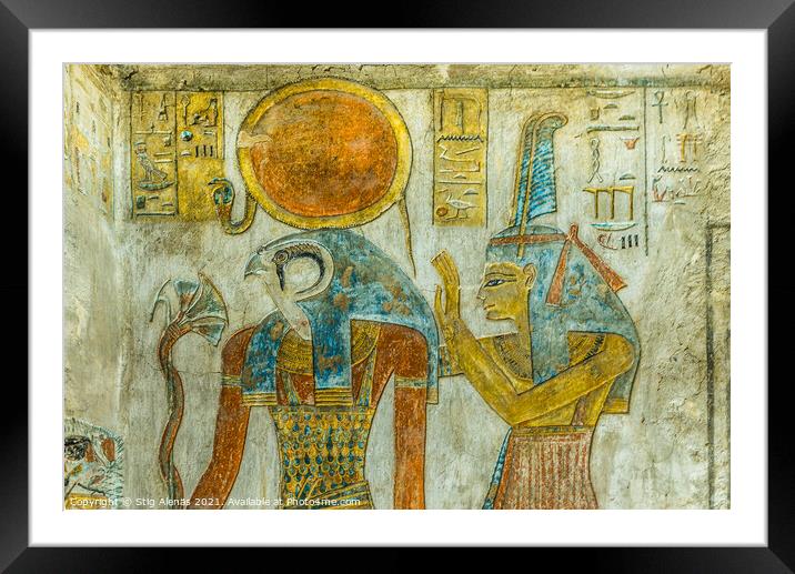 Ancient Painting of the egyptian god Ra and Maat in a tomb Framed Mounted Print by Stig Alenäs