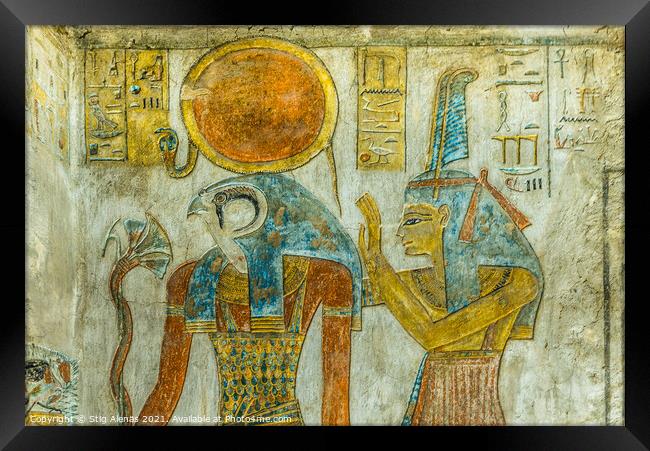 Ancient Painting of the egyptian god Ra and Maat in a tomb Framed Print by Stig Alenäs