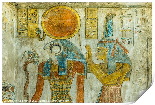 Ancient Painting of the egyptian god Ra and Maat in a tomb Print by Stig Alenäs