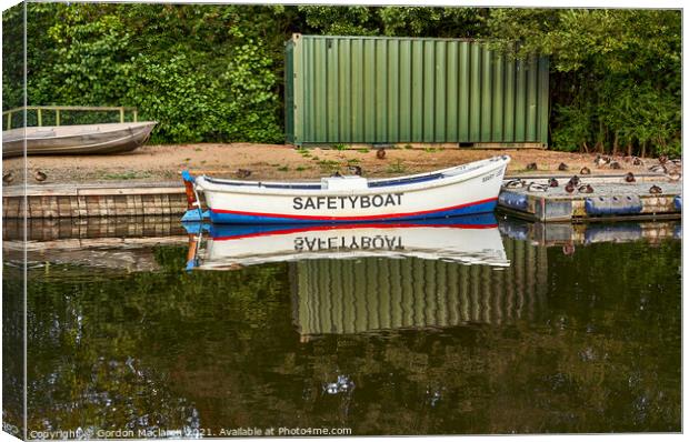 Safety Boat Llangorse Lake Brecon Beacons Canvas Print by Gordon Maclaren