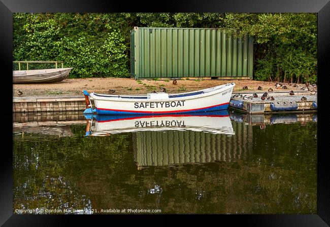 Safety Boat Llangorse Lake Brecon Beacons Framed Print by Gordon Maclaren