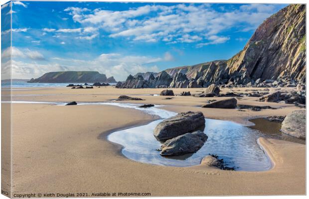 Marloes Sands, Pembrokeshire, at Low Tide Canvas Print by Keith Douglas