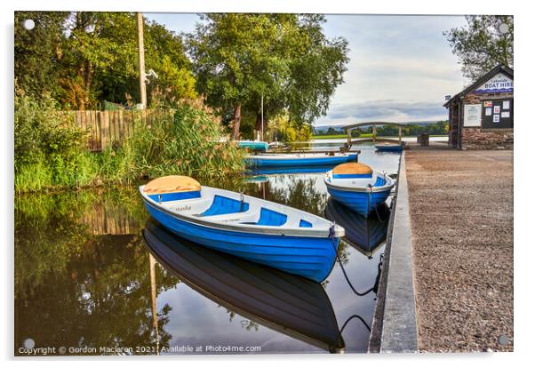 Boats moored in Llangorse Lake Brecon Beacons Acrylic by Gordon Maclaren