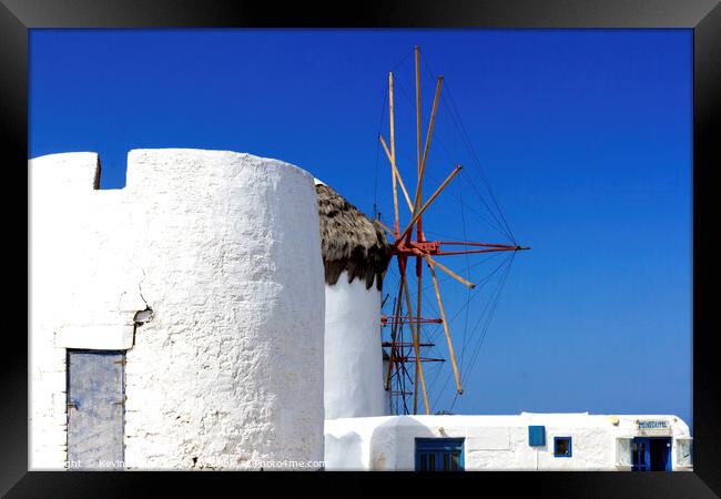  Windmill on Mykonos, Greece Framed Print by Kevin Hellon