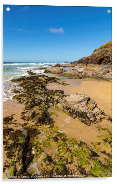 Rocks at Perranporth Beach Acrylic by CHRIS BARNARD