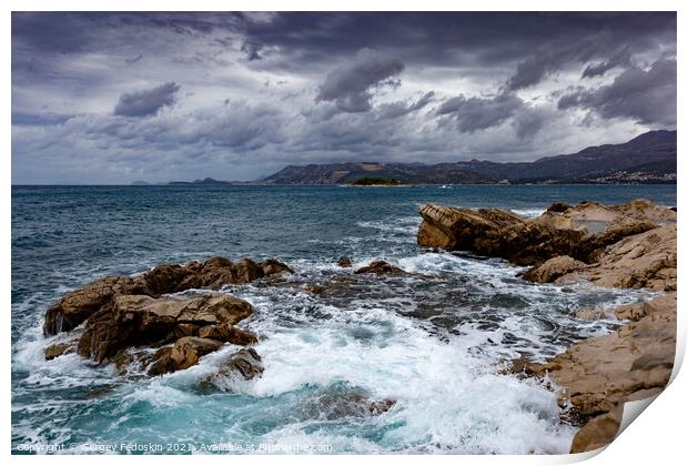 Adriatic sea under stormy clouds, Dalmatia, Croatia  Print by Sergey Fedoskin