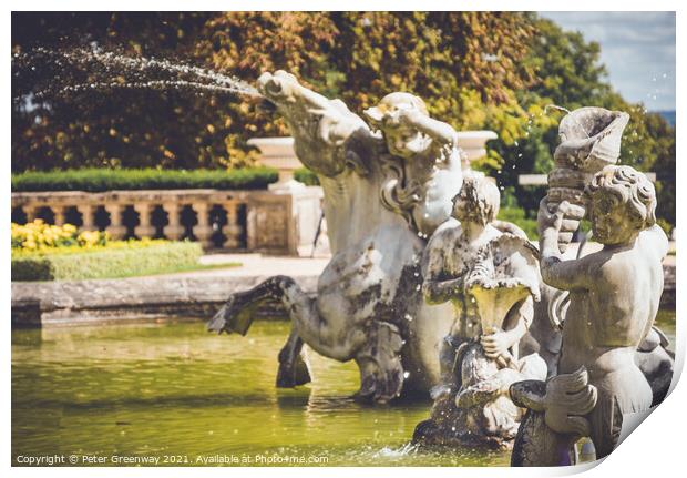 Ornamental Parterre Fountain Statue At The Manor In Waddesdon Print by Peter Greenway