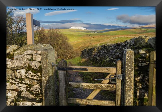 Hill walking between Langcliffe, Attermire Scar and Settle via t Framed Print by Peter Stuart