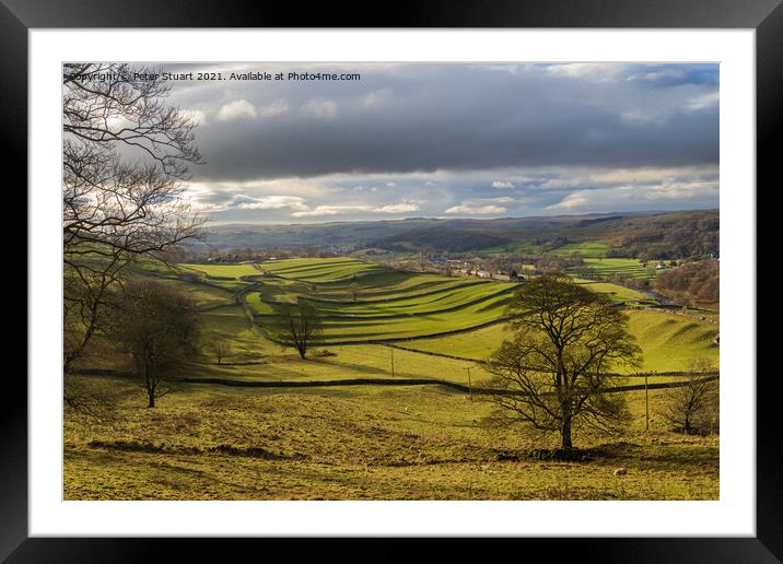 Hill walking between Langcliffe, Attermire Scar and Settle via t Framed Mounted Print by Peter Stuart