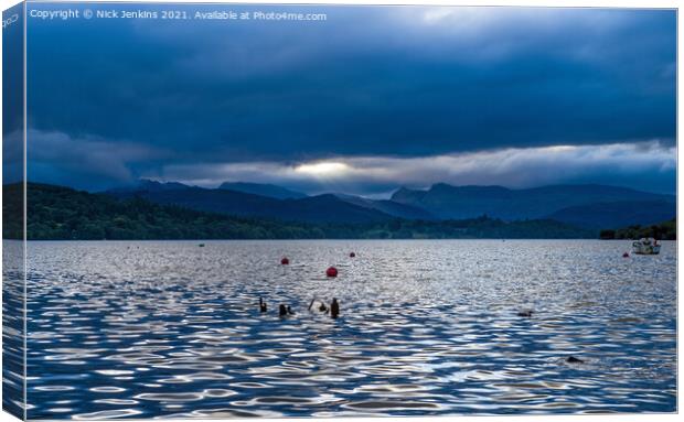 Lake Windermere and the Langdale Pikes Evening  Canvas Print by Nick Jenkins