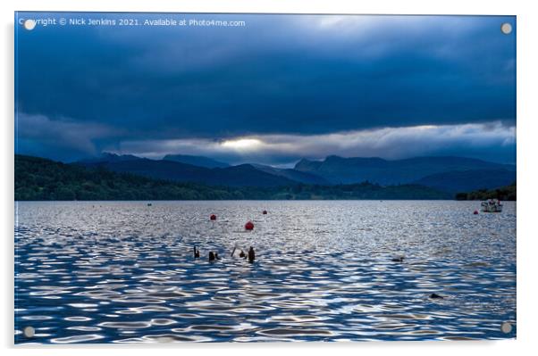 Lake Windermere and the Langdale Pikes Evening  Acrylic by Nick Jenkins