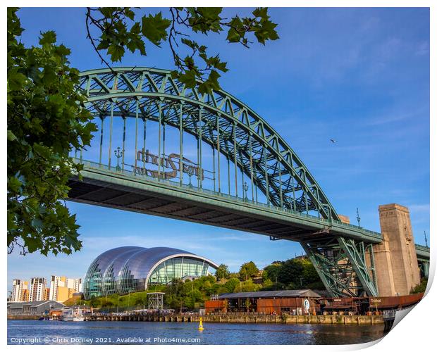 Tyne Bridge and Sage Gateshead in Newcastle upon Tyne, UK Print by Chris Dorney