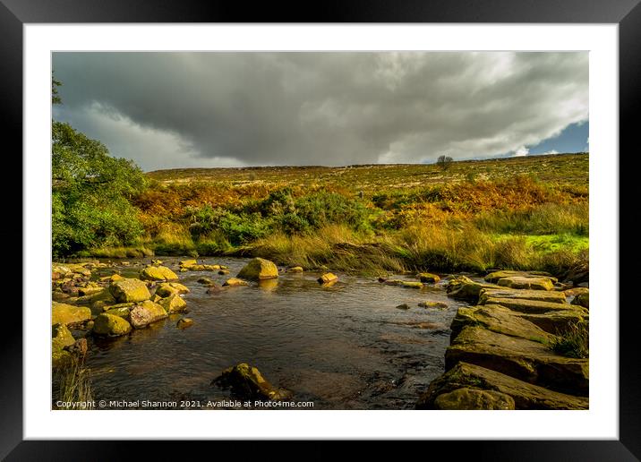 Wheeldale Beck stepping stones Framed Mounted Print by Michael Shannon