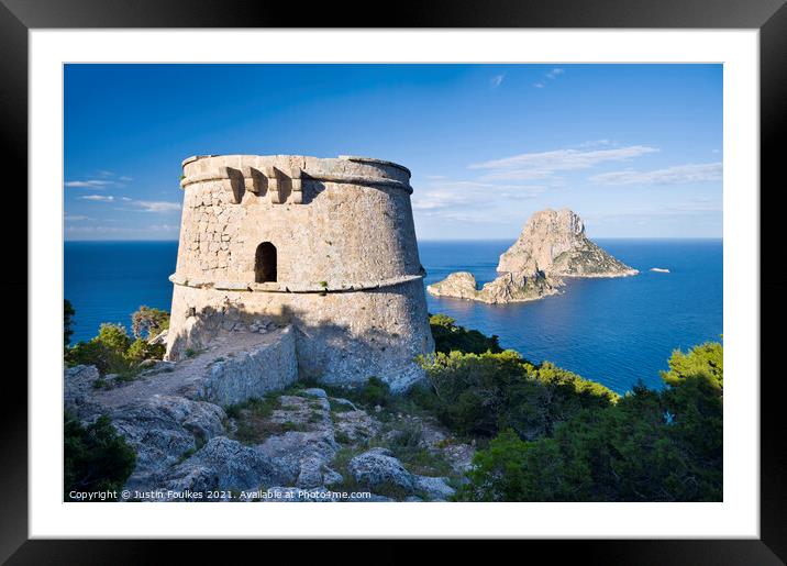 Es Vedra island from Torre des Savinar, Ibiza Framed Mounted Print by Justin Foulkes