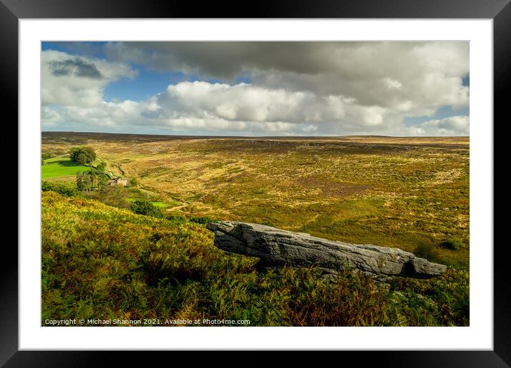 Large Stone overlooking Wheeldale, North Yorkshire Framed Mounted Print by Michael Shannon