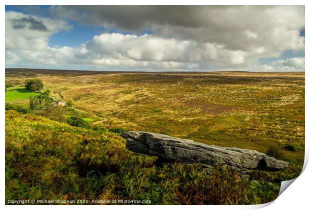 Large Stone overlooking Wheeldale, North Yorkshire Print by Michael Shannon