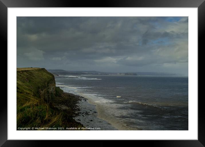View north from the cliffs near Filey Brigg Framed Mounted Print by Michael Shannon