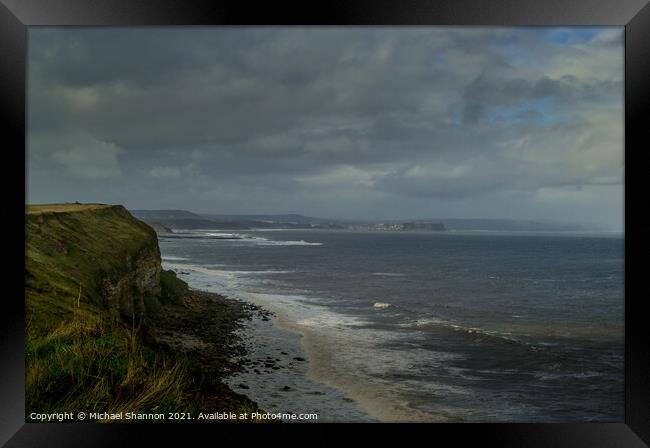 View north from the cliffs near Filey Brigg Framed Print by Michael Shannon