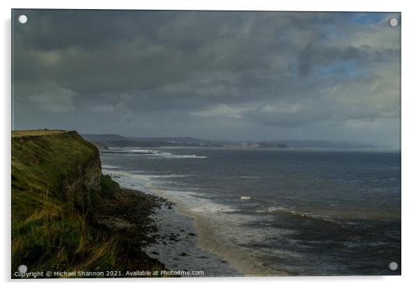 View north from the cliffs near Filey Brigg Acrylic by Michael Shannon