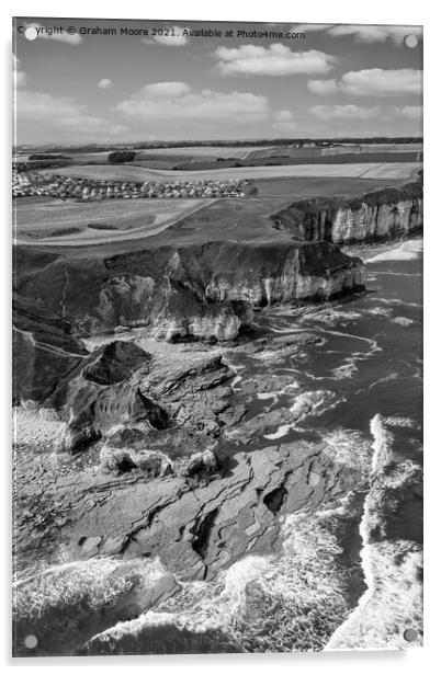 Thornwick Bay looking north monochrome Acrylic by Graham Moore