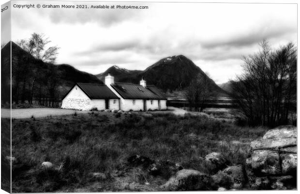 blackrock cottage glencoe monochrome Canvas Print by Graham Moore