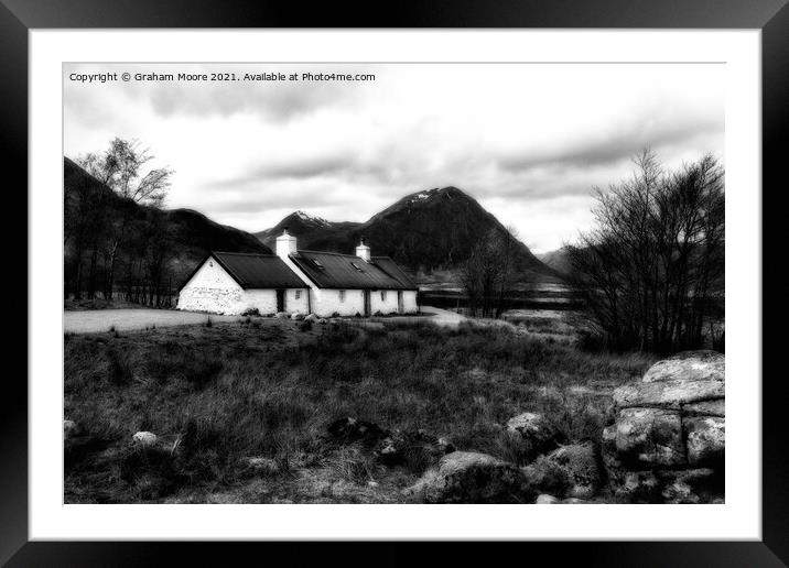 blackrock cottage glencoe monochrome Framed Mounted Print by Graham Moore