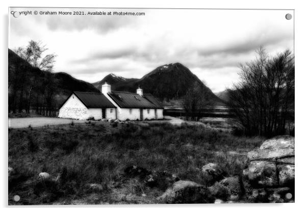 blackrock cottage glencoe monochrome Acrylic by Graham Moore