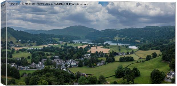 Grasmere village and lake panorama Canvas Print by Graham Moore