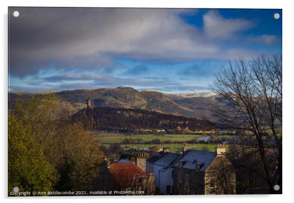A view from Stirling Castle looking towards Wallace monument Acrylic by Ann Biddlecombe